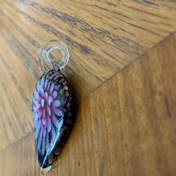 Vintage Teardrop Art Glass Black Pink Pendant - Picture 4 of 4